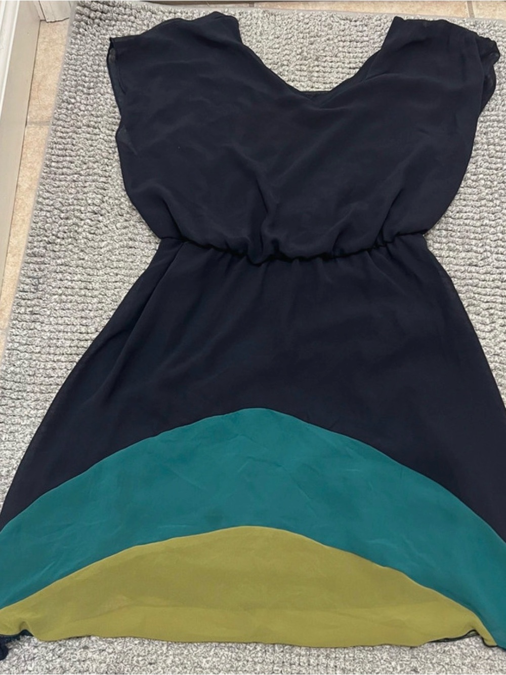 Women's Black Colorblock Dress with Teal and Olive Accents